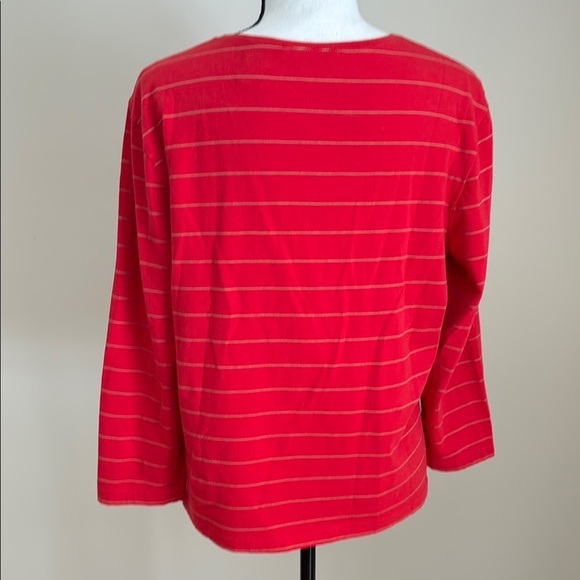 Barry Bricken Red Tan Striped Women's Top Knit XL Scoop Neck 3/4 Sleeve - Picture 5 of 6